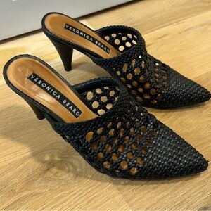 Veronica Beard Black Woven Heeled Mules